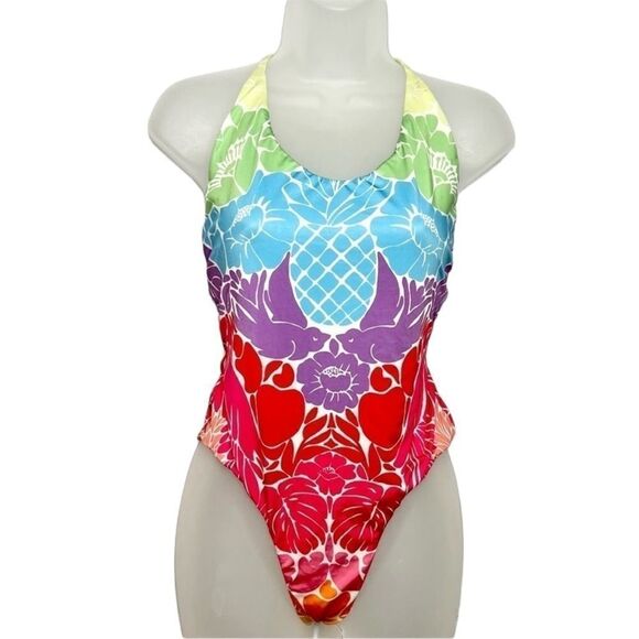NEW Farm Rio colorful floral pineapple printed one piece swimsuit size XL - Picture 2 of 9